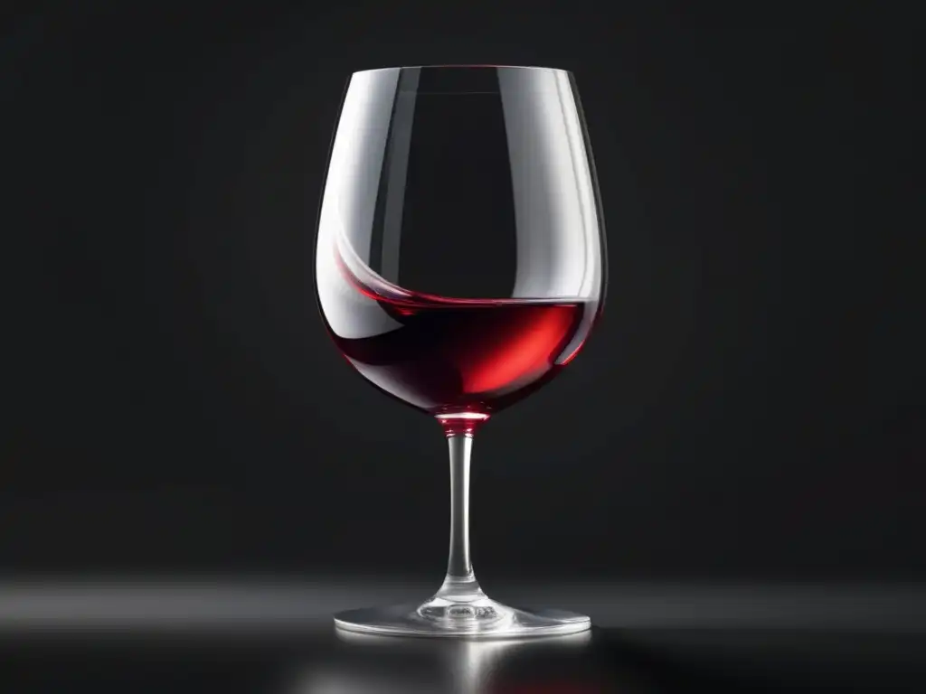 Vinos destacados música clásica: copa minimalista y elegante en fondo negro con vino rojo reflejando luz