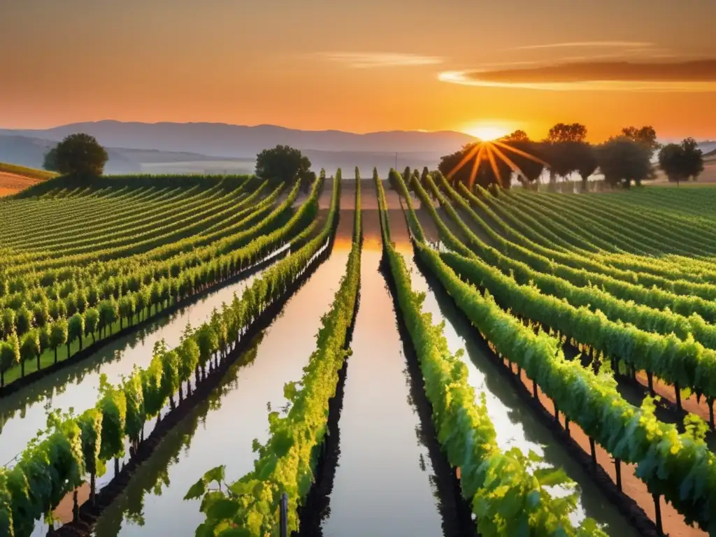 Vinos para Dieta Mediterránea en viñedo al atardecer