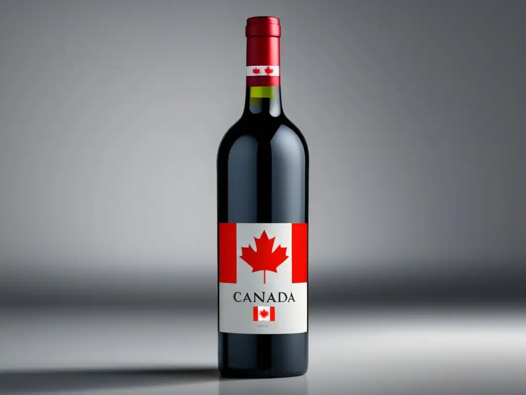 Importación de vinos europeos en Canadá bajo el acuerdo CETA - Botella de vino minimalista con etiqueta de la bandera de Canadá y la Unión Europea