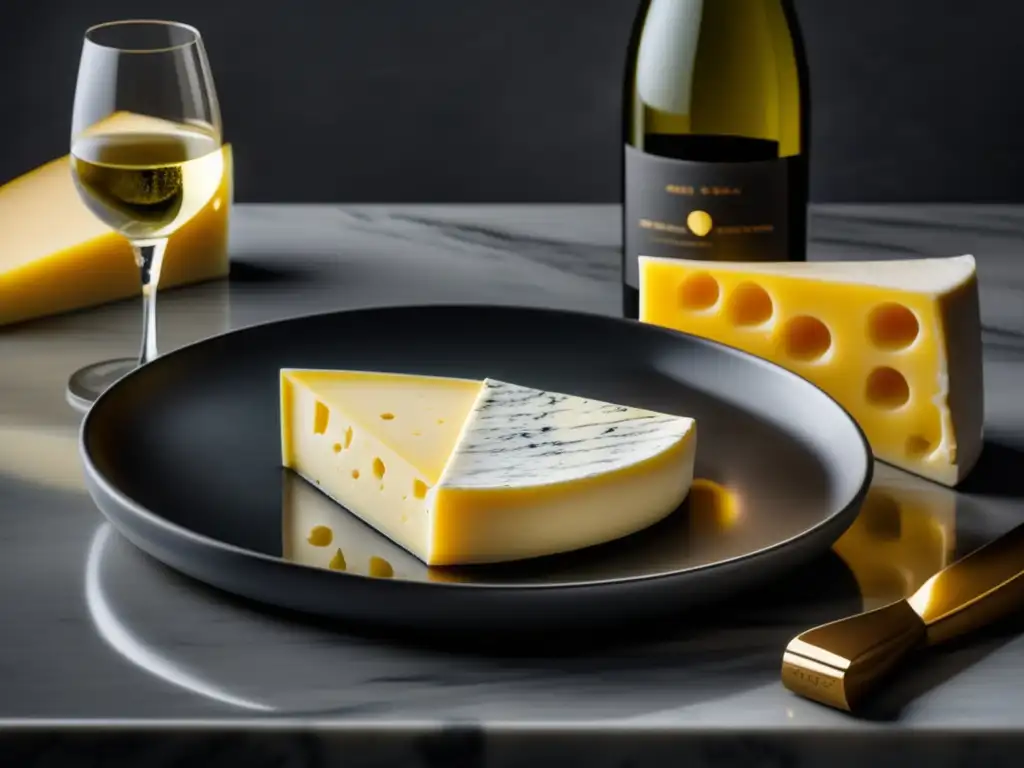 Vinos franceses para queso brie: Elegante imagen 8k de una maridaje de vino y queso con un toque minimalista