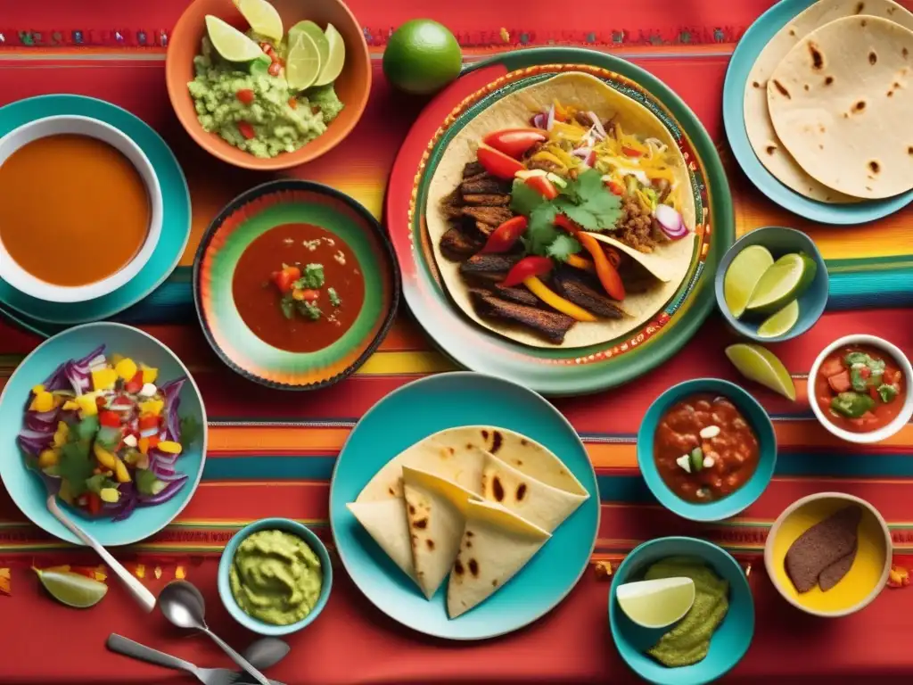 Mesa de TexMex con platos y vinos Vinos para gastronomía TexMex: Mesa con platos, tacos y vinos que realzan sabores vibrantes
