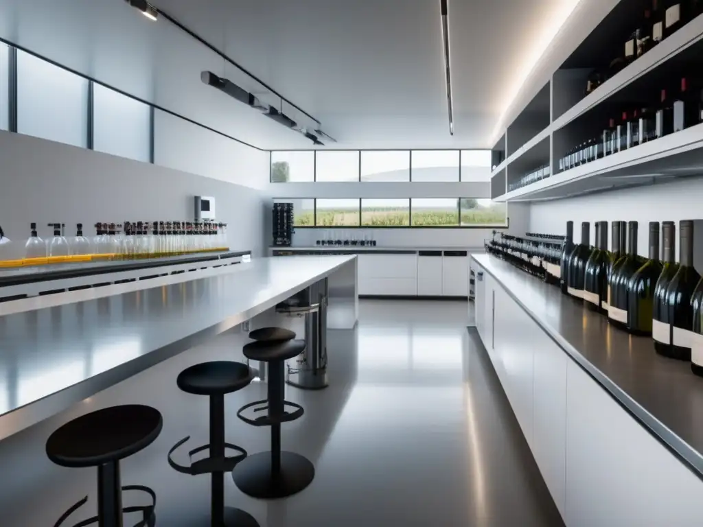 Vinos de laboratorio tecnológicos: Imagen 8k muestra moderno laboratorio de vinos, con equipamiento de alta tecnología y ambiente sofisticado