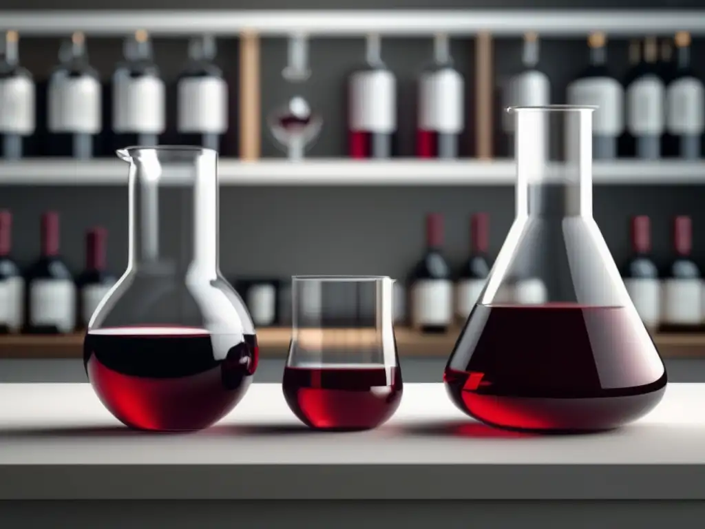 Vinos de laboratorio imitando tradicionales: Escena minimalista de una elegante configuración de laboratorio con encimeras blancas