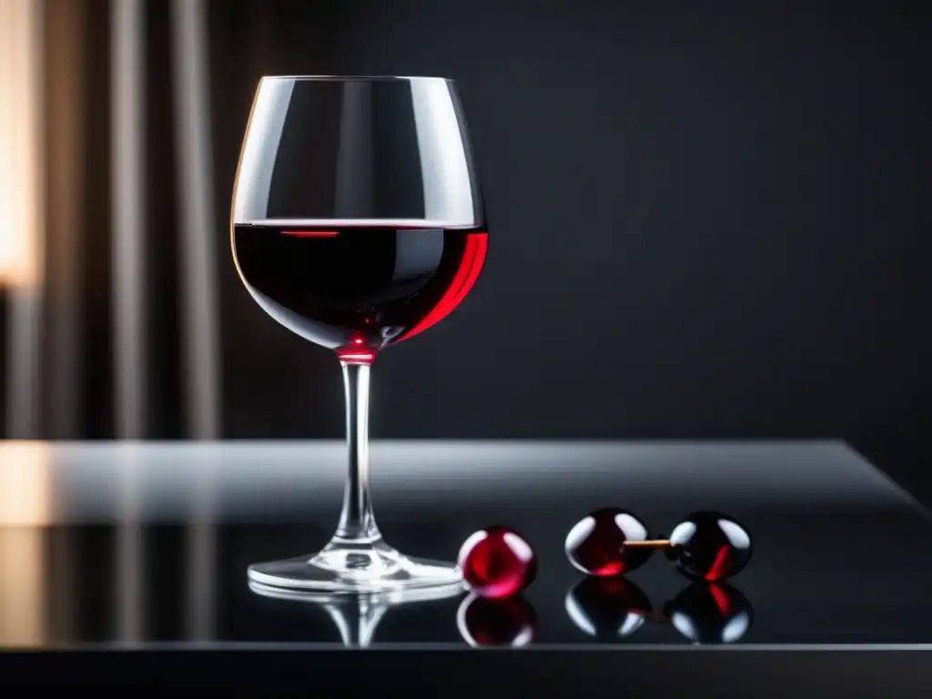 Vinos para acompañar ópera: copa de vino tinto en mesa negra