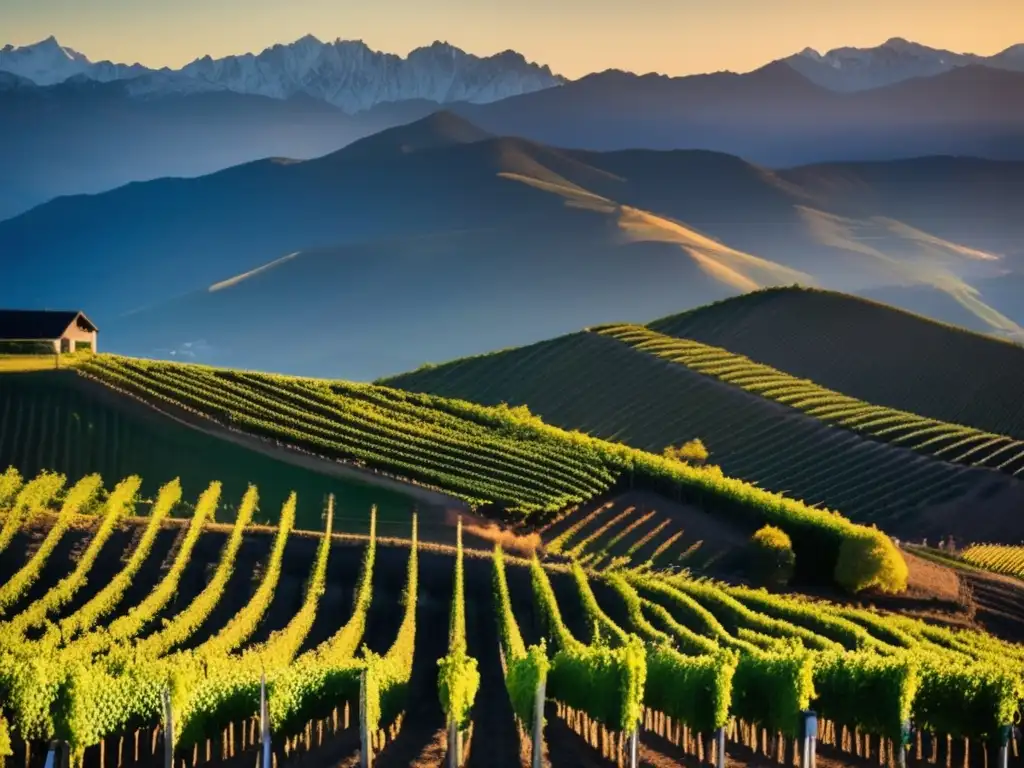 Vinos migrantes a altitudes inusuales: una imagen minimalista de una viña en una impresionante montaña nevada