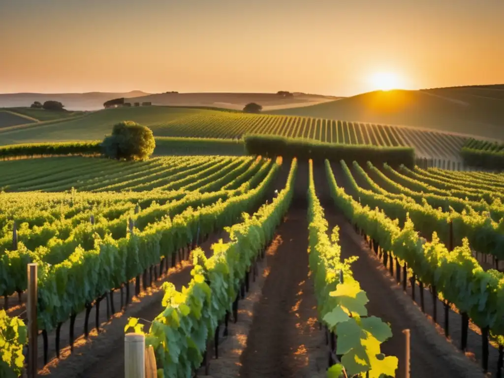 Viñedo al atardecer, belleza natural Vinos naturales ancestrales en viñedo al atardecer