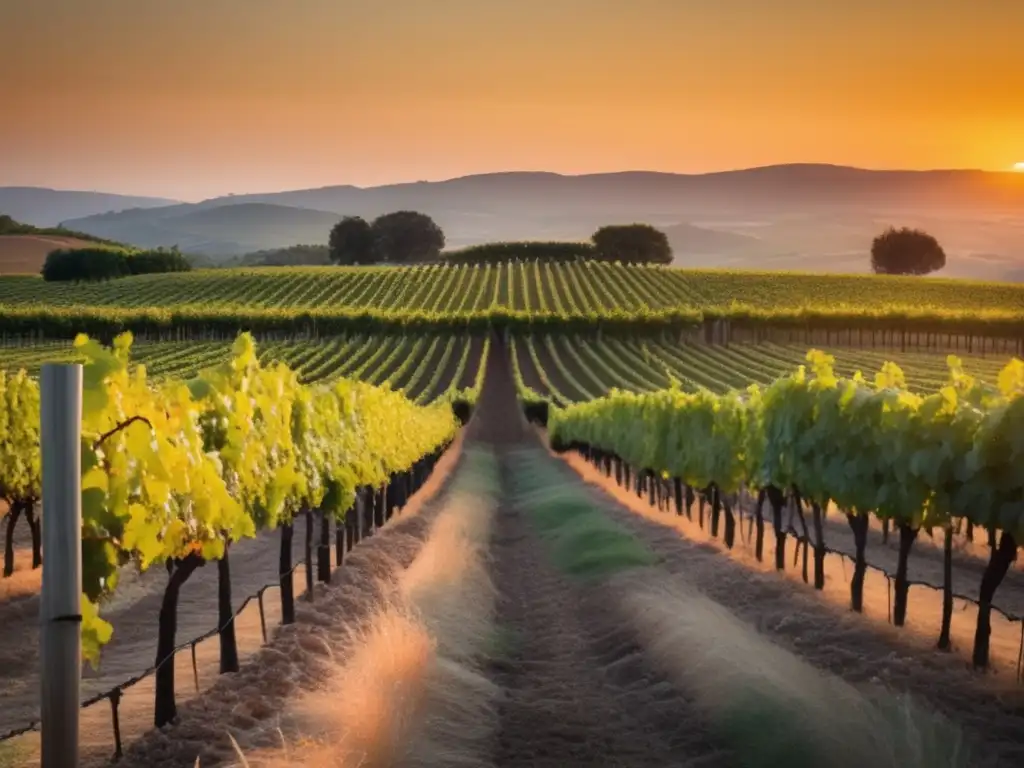 Viñedo sereno al atardecer Vinos naturales ancestrales en viñedo al atardecer