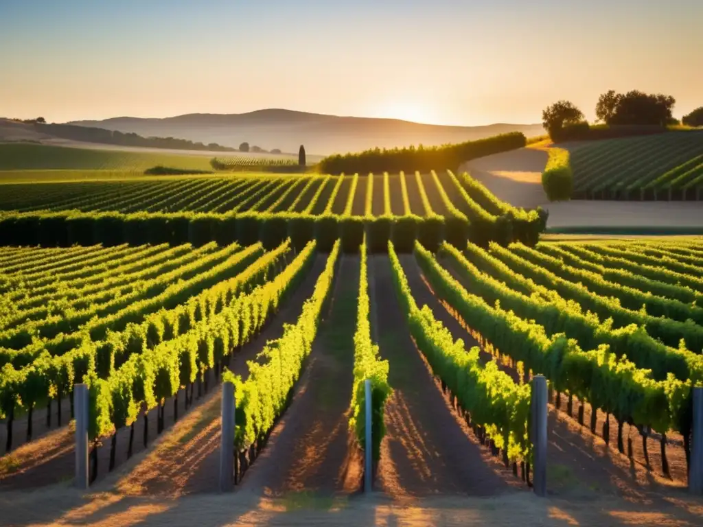 Vinos orgánicos: moldeando paladares en un viñedo sereno al atardecer