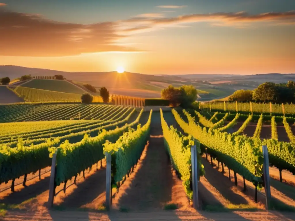 Vinos orgánicos: moldeando paladares en un viñedo 8k al atardecer