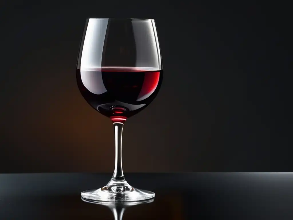 Vinos en relatos misterio y suspense: copa minimalista con vino rojo intenso, resaltando su elegancia y tentación