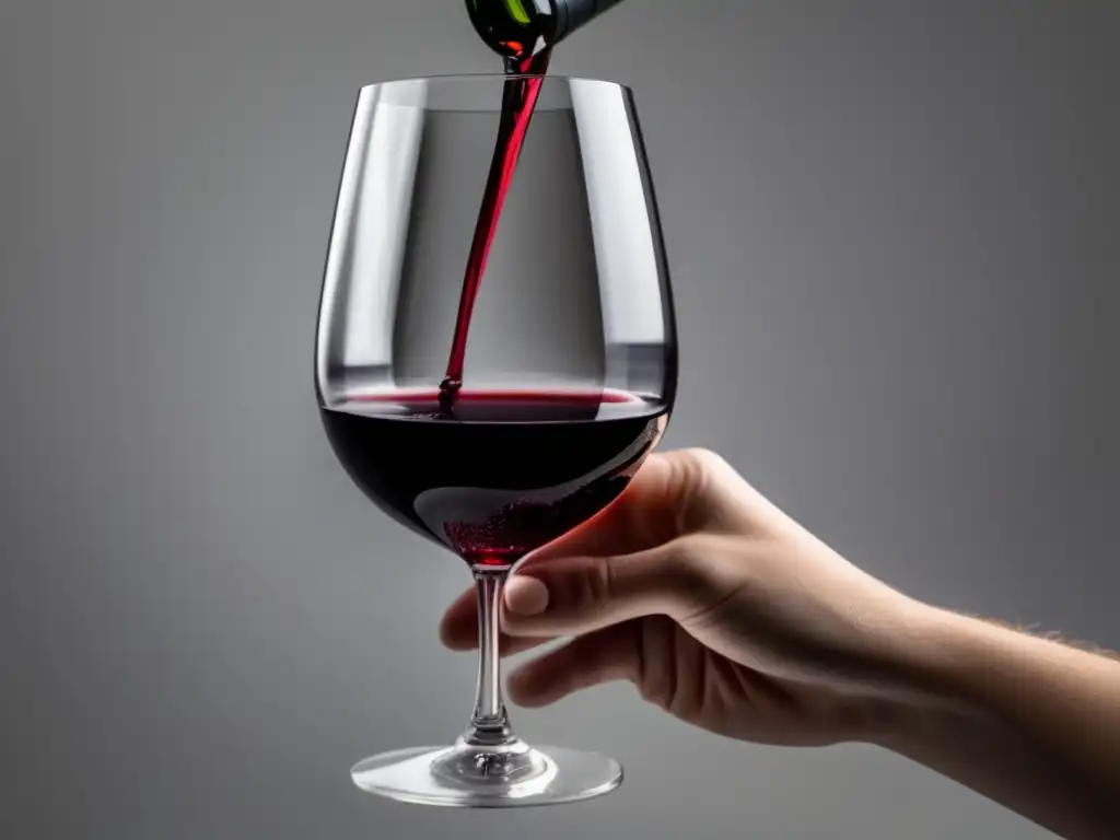 Vinos saludables contra depresión - Imagen minimalista de una mano sosteniendo una copa de vino rojo, elegante y delicada