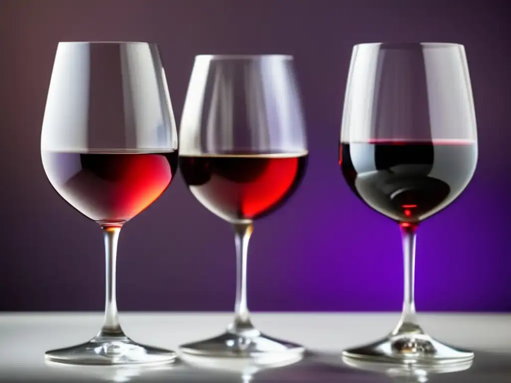 Evolución vinos sudamericanos años: tres copas con vinos rojos de diferentes épocas