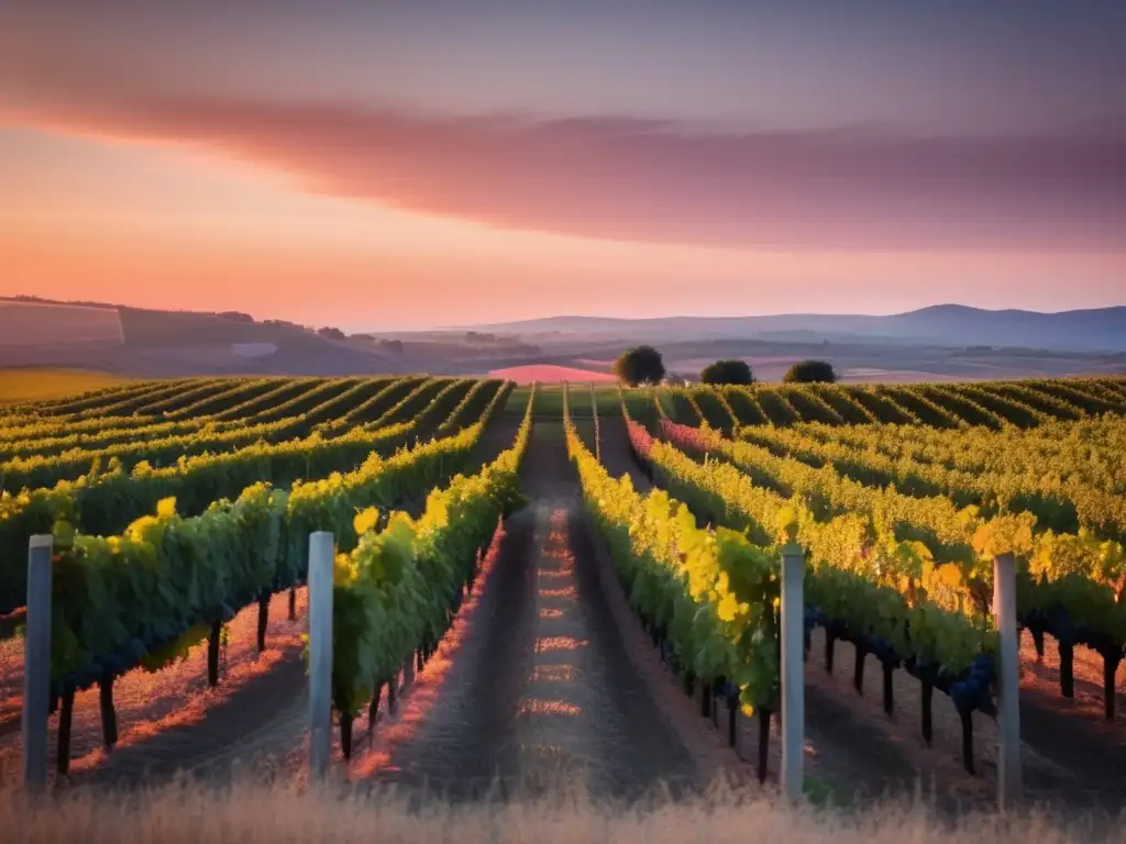 Vinos sin sulfitos para hipersensibles en una viña al atardecer