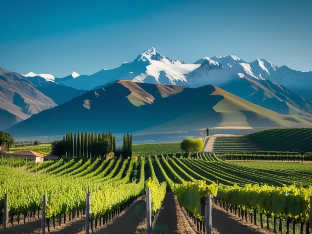 Vinos de América del Sur influenciados por los Andes: Viñedo sereno y elegante en las montañas