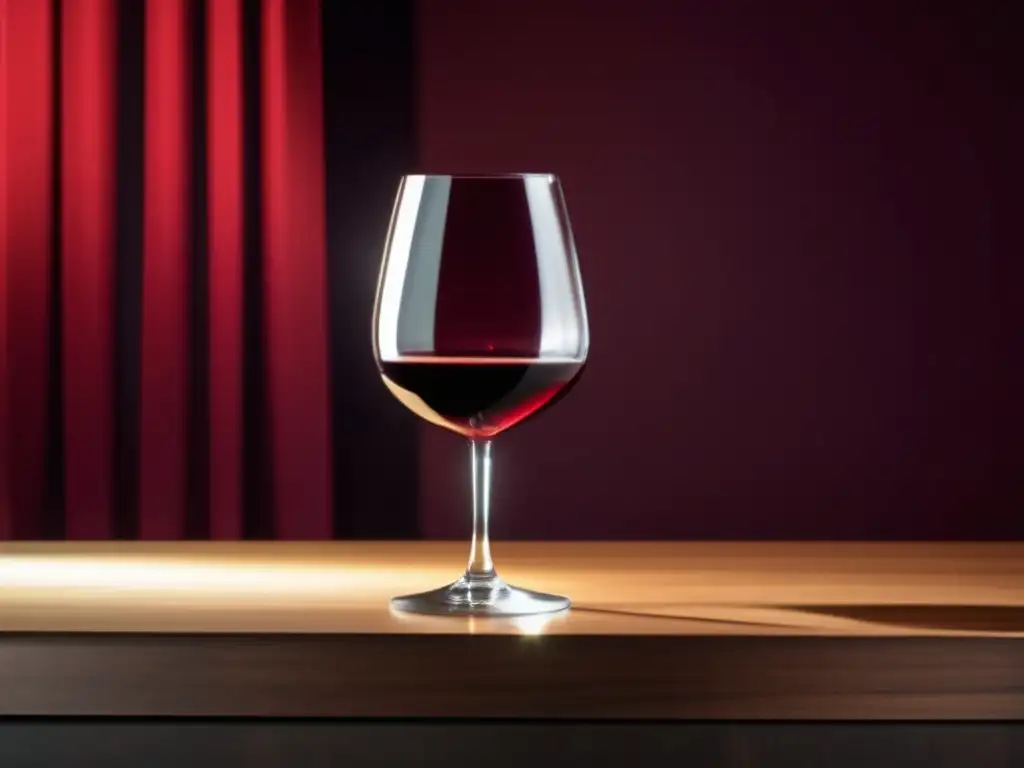 Vinos teatro terroir obras dramáticas: escena minimalista con foco en copa de vino en mesa de madera