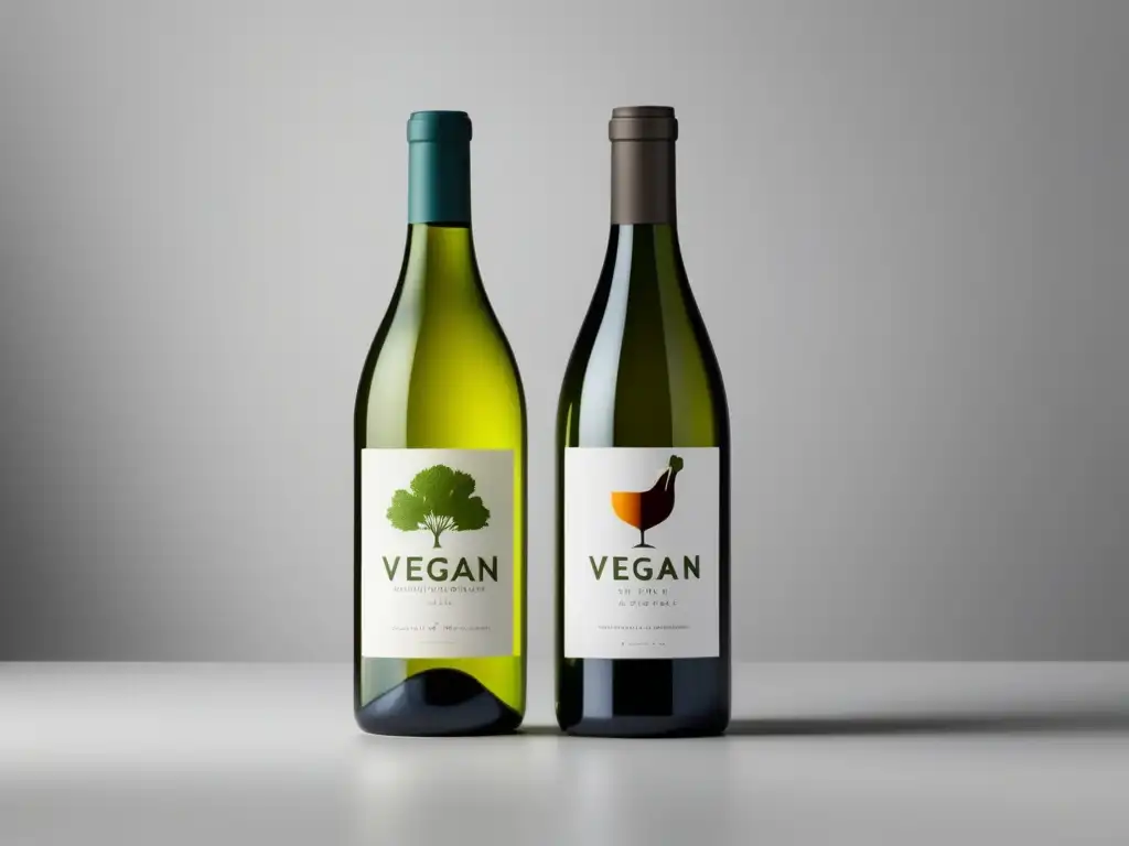 Vinos veganos para armonizar dieta - Tres elegantes botellas de vino representando regiones veganas, con diseños únicos y sofisticados