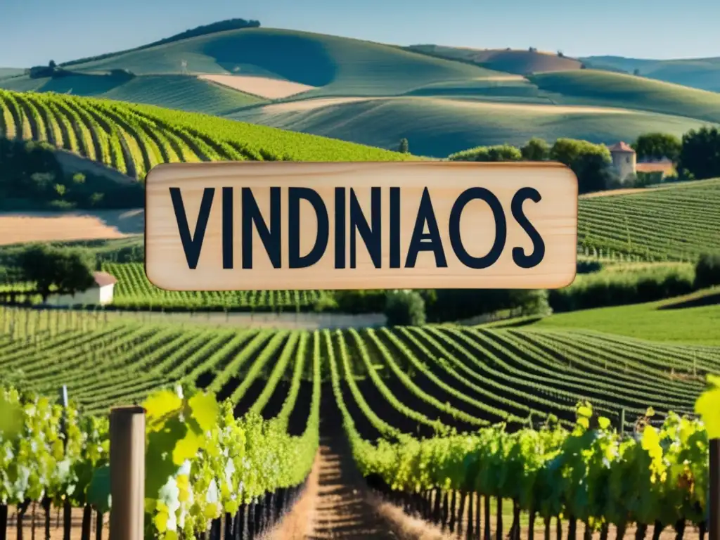 Vinos biodinámicos Europa verde: viñedo sereno en el campo europeo, con viñedos alineados y colinas ondulantes bajo un cielo azul claro