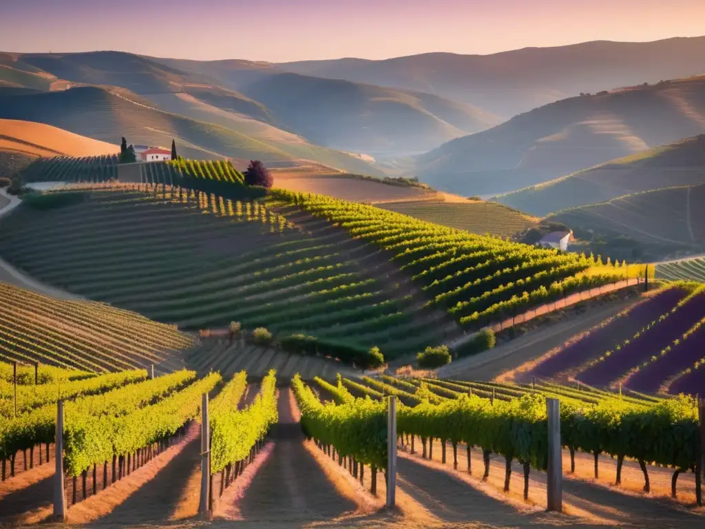 Dirk Niepoort: Visionario Vino Douro en paisaje tranquilo y hermoso de viñedo en el Valle del Douro al atardecer