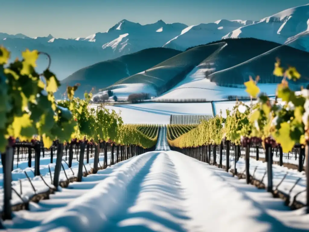 Innovación en viticultura en Canadá: Vistas impresionantes de un viñedo canadiense entre montañas nevadas