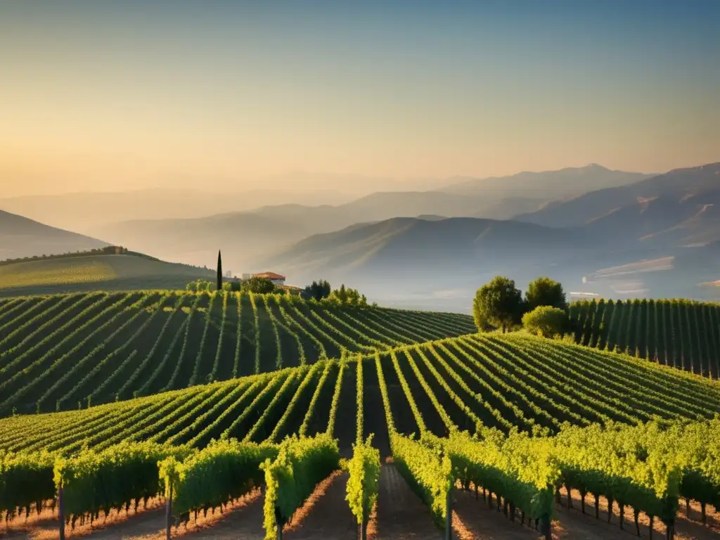 Viticultura moderna en Turquía, viñedo exuberante, sol dorado, montañas majestuosas